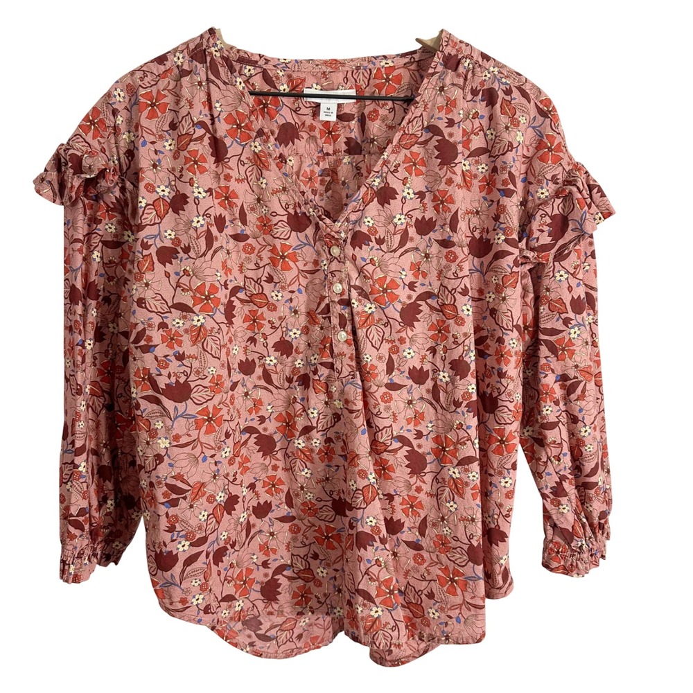 Free Assembly Ruffle Sleeve Classic Rose Fall Blouse Top Red‎ Pink Medium Boho